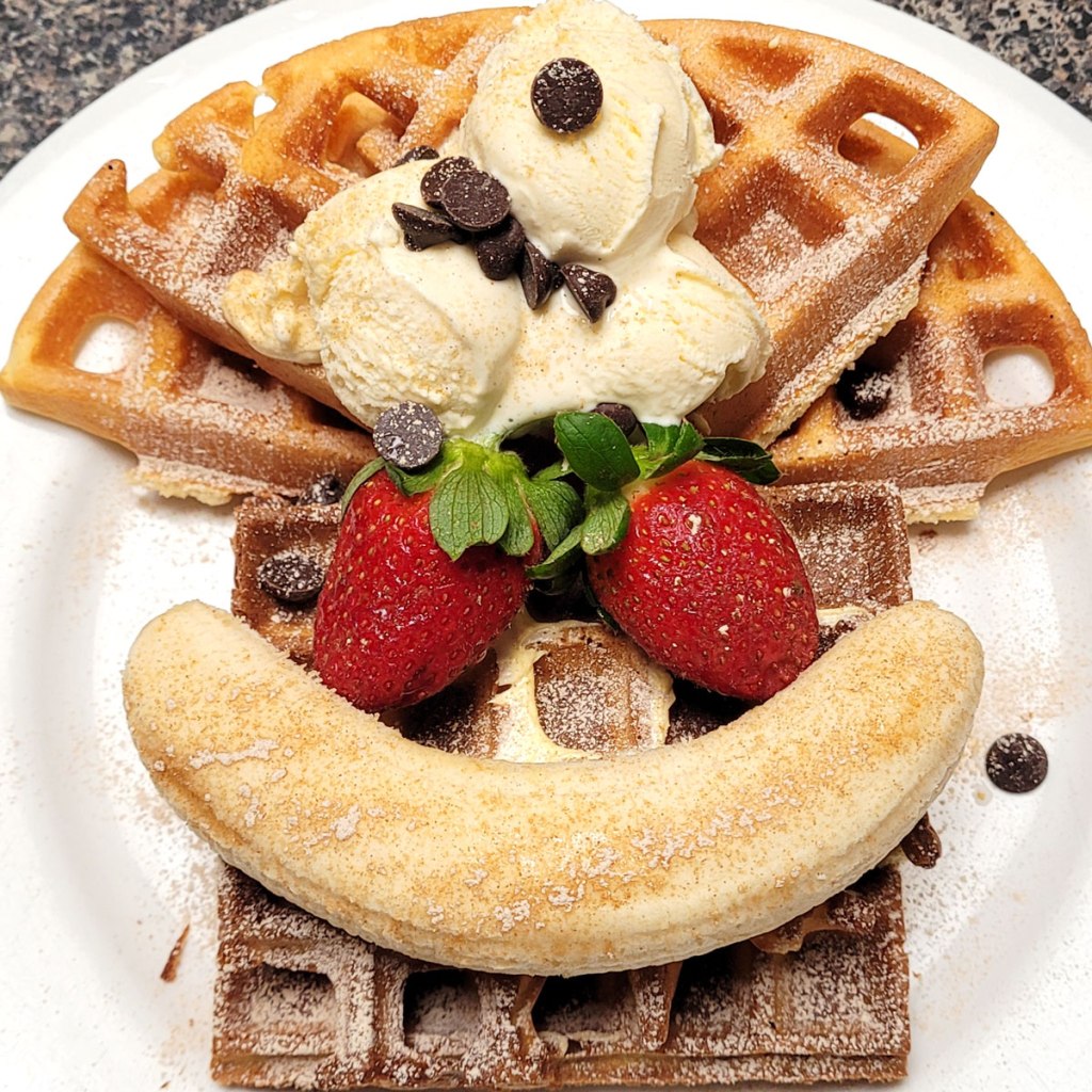 The waffle stack before I drizzled the maple syrup