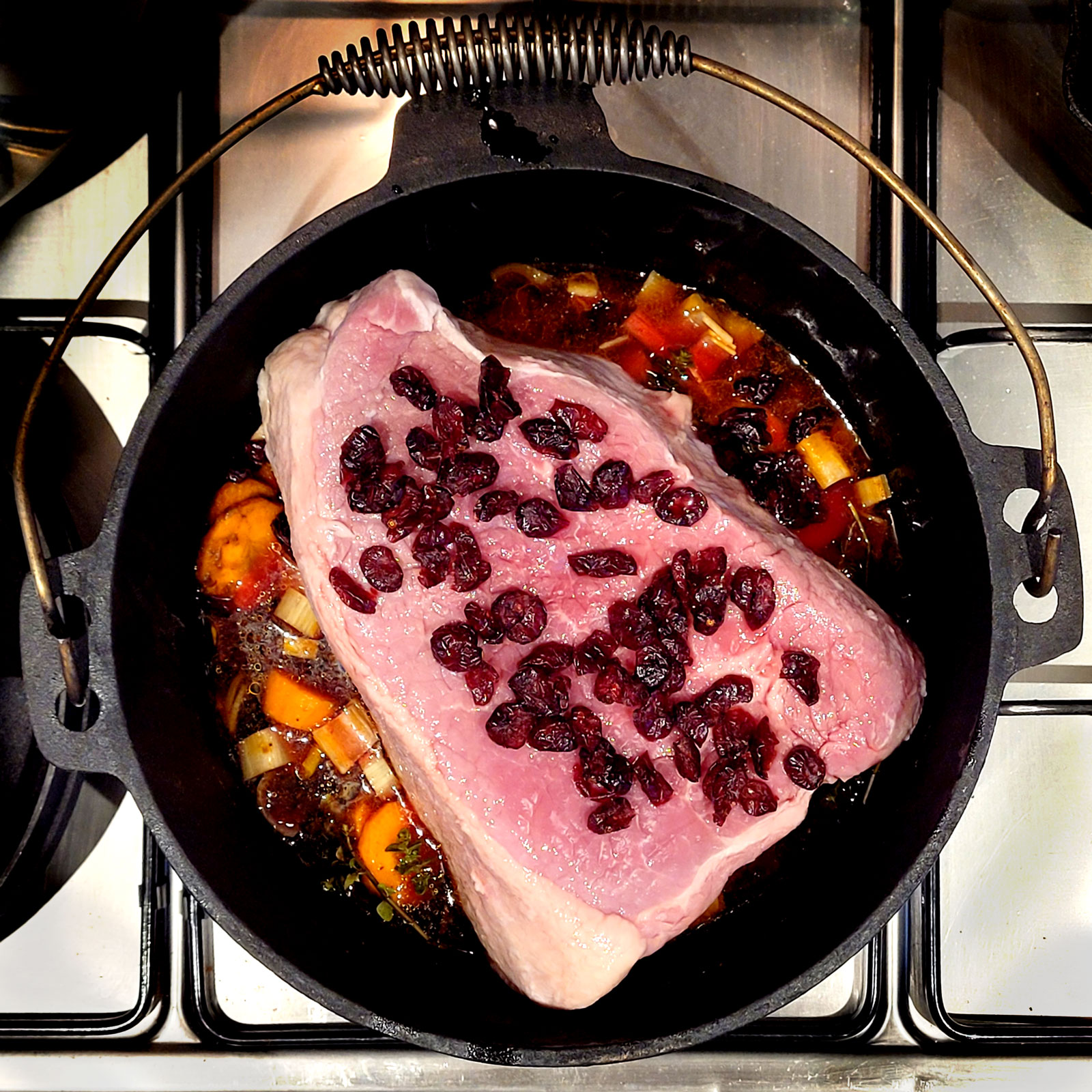 Corned beef with dried cranberries ready for baking